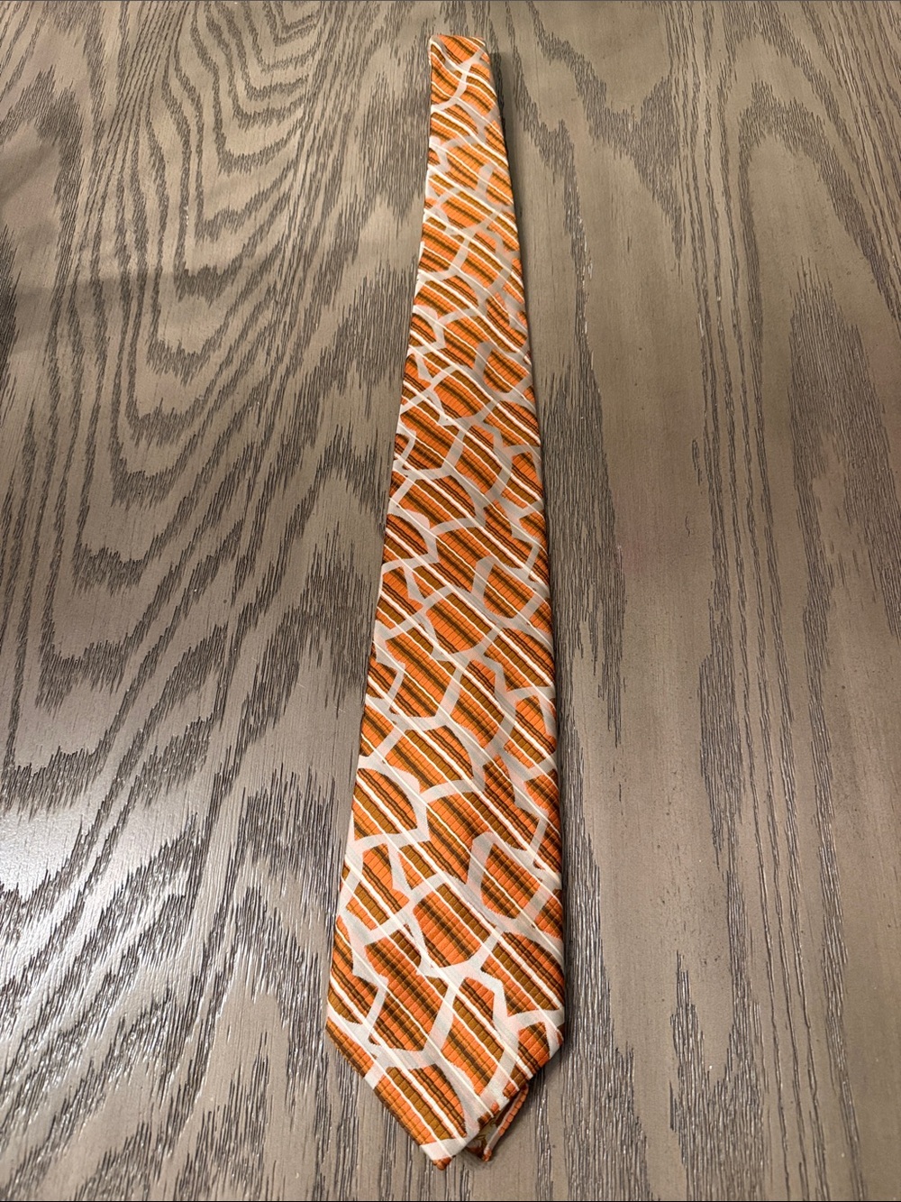 Vintage Orange and White Geometric Men's Tie